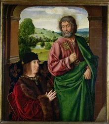 Pedro II (1439-1503) Duque de Bourbon apresentado por São Pedro, ala esquerda de um tríptico, c.1492-93